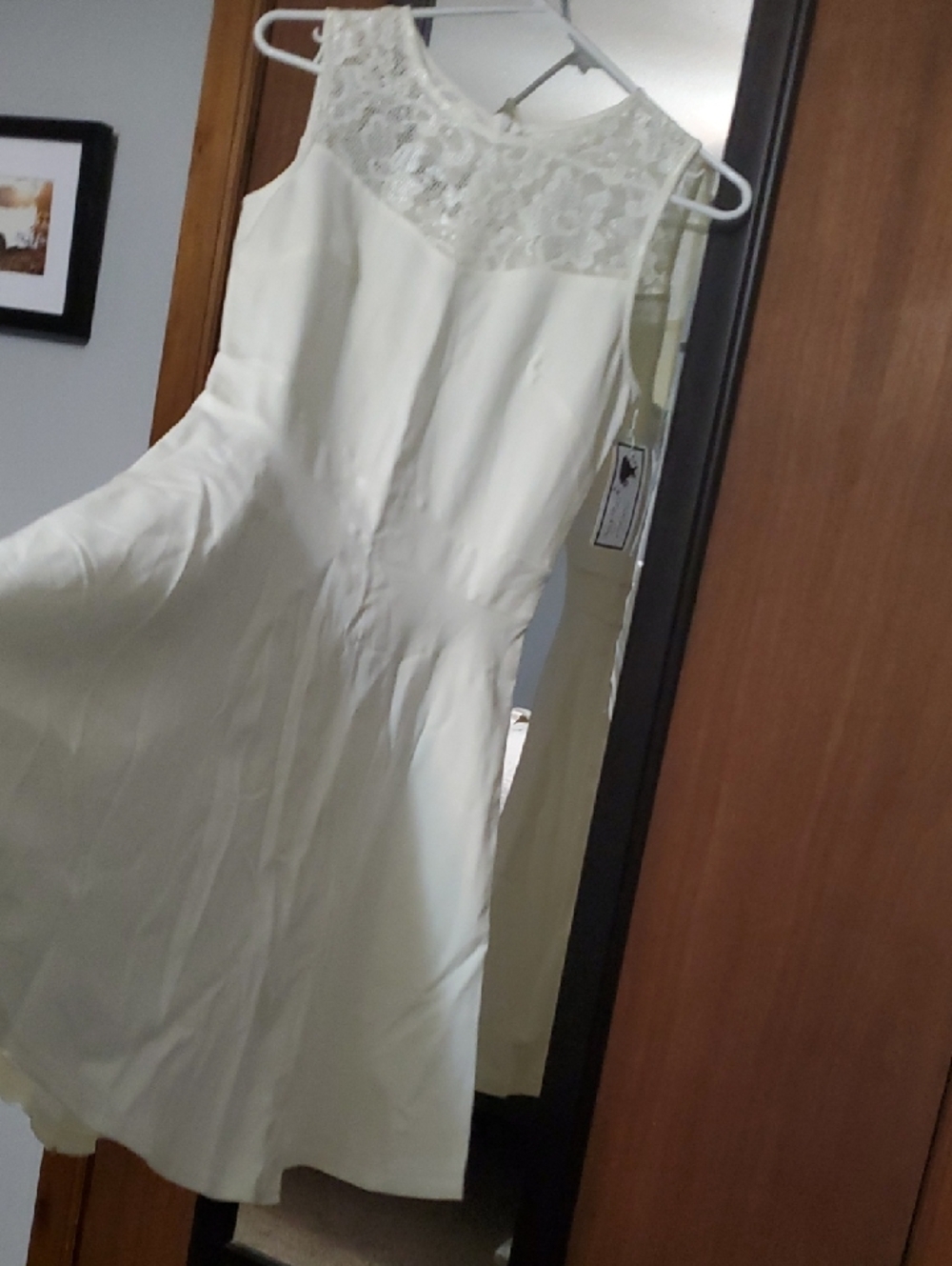 Sleeveless Cream Lace Yoke Midi Dress
